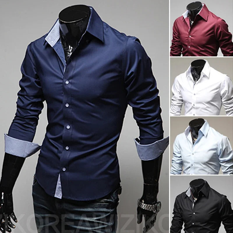 Mens Casual Shirts 2024 Single Breasted Mens Slim Fit Dress Long Sleeve Shirts Soild Male Social Shirts Designer Chemise Homme