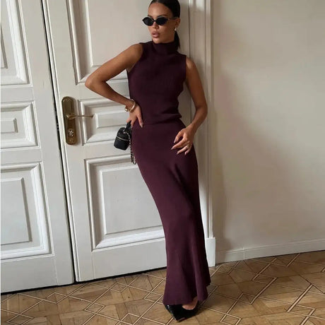 Tossy Elegant Knitwear 2 Piece-Set Long Dress Female Ribbed Sweater Pullover And Loose Patchwork Maxi Skirt Sets Ladies Outfits - Lootquake