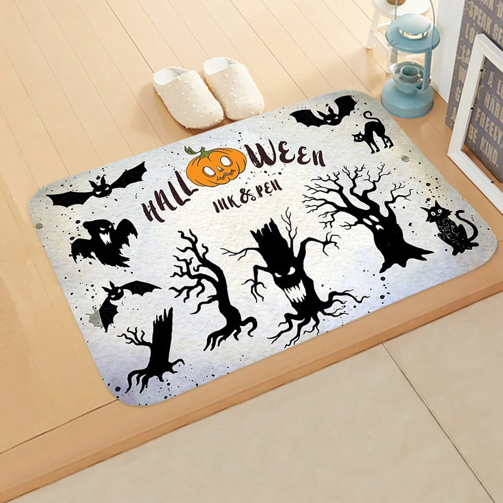 Halloween Theme  Pumpkin Witch Welcome Home Anti-Slip Door Mat Carpet  Decor Flannel Floor