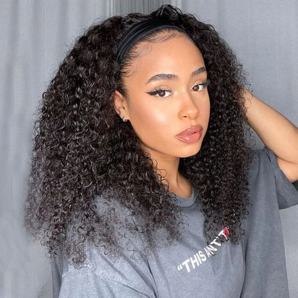 250% Density Kinky Jerry Curly Headband Wig | Glueless Indian Human Hair
