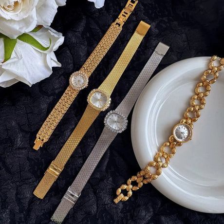 High Quality Brass 18K Gold Plated 2025 Vintage Lucky Small Retro Ladies Watch  Unique Steel Band Quartz High Quality - Lootquake
