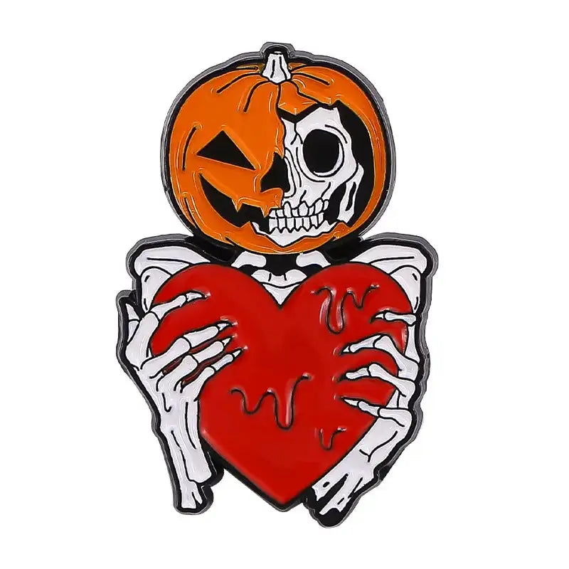 Broche estilo punk con forma de calavera y rosa, con forma de corazón, para Halloween, con forma de cabeza de gato, brújula, sombrero de mago, gato negro, broches de aleación, insignias de esmalte, alfileres de solapa
