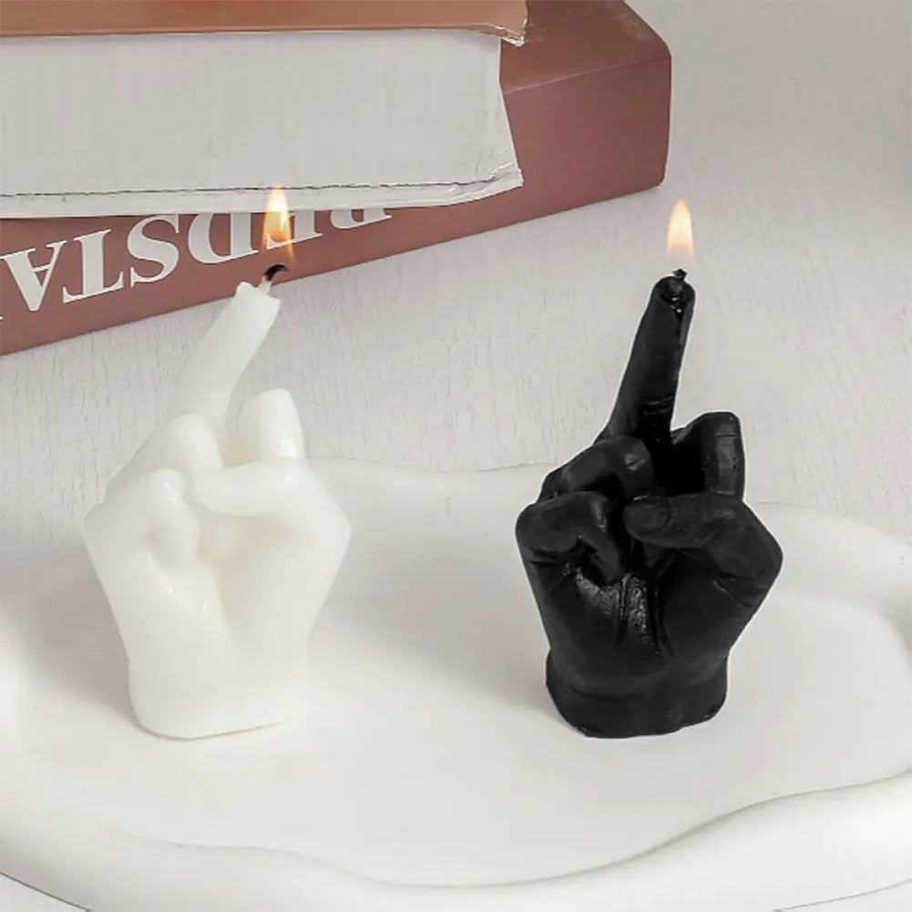 Vela perfumada con forma de dedo medio, divertida estatua de vela, decoración de escritorio, vela con gesto de la mano para el hogar y el dormitorio.