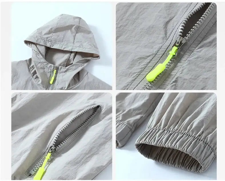 2023 Summer Men's Windbreaker Big Size Sun Protection Clothing Korean Style Ultra-thin Streetwear Zipper Hooded Jackets Man - Lootquake