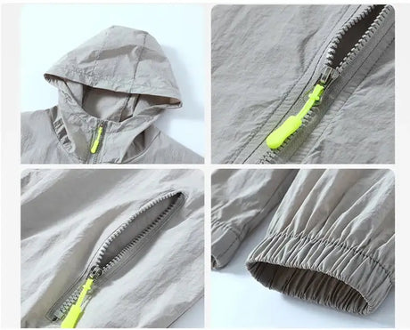 2023 Summer Men's Windbreaker Big Size Sun Protection Clothing Korean Style Ultra-thin Streetwear Zipper Hooded Jackets Man - Lootquake