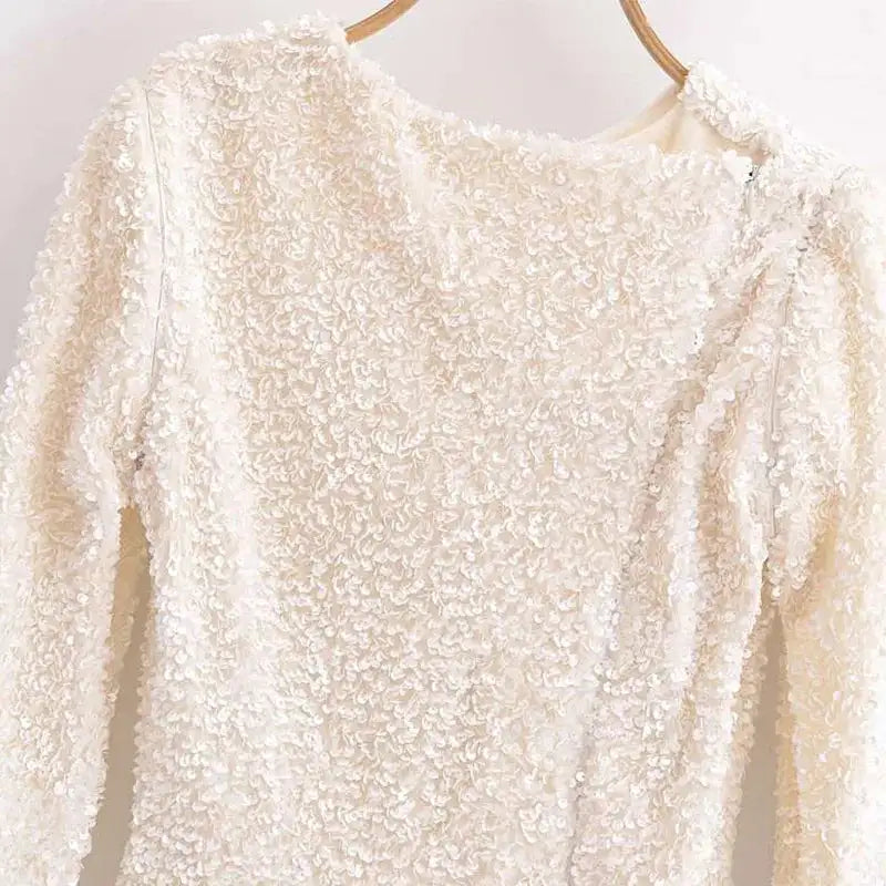 Sequined Party Dresses For Women Removable Sleeve O-neck Slim Long Dress Female 2025 Elegant White Lady Sexy Evening Vestidos - Lootquake