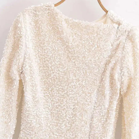 Sequined Party Dresses For Women Removable Sleeve O-neck Slim Long Dress Female 2025 Elegant White Lady Sexy Evening Vestidos - Lootquake