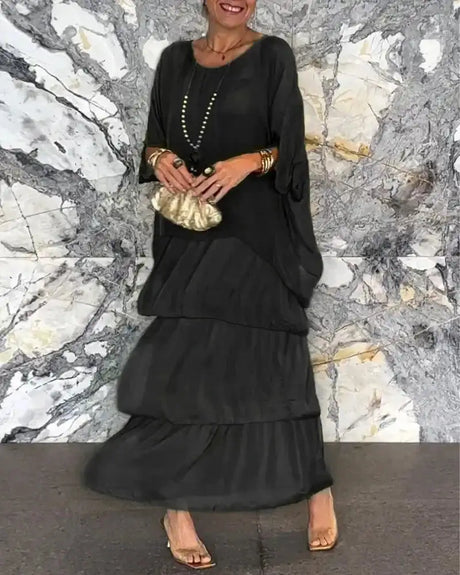 Women's Elegant Long Dress Fashion Round Neck Bat Sleeve Cake Dresses For Women Spring and summer Robe Looes Plus Size 4XL - Lootquake
