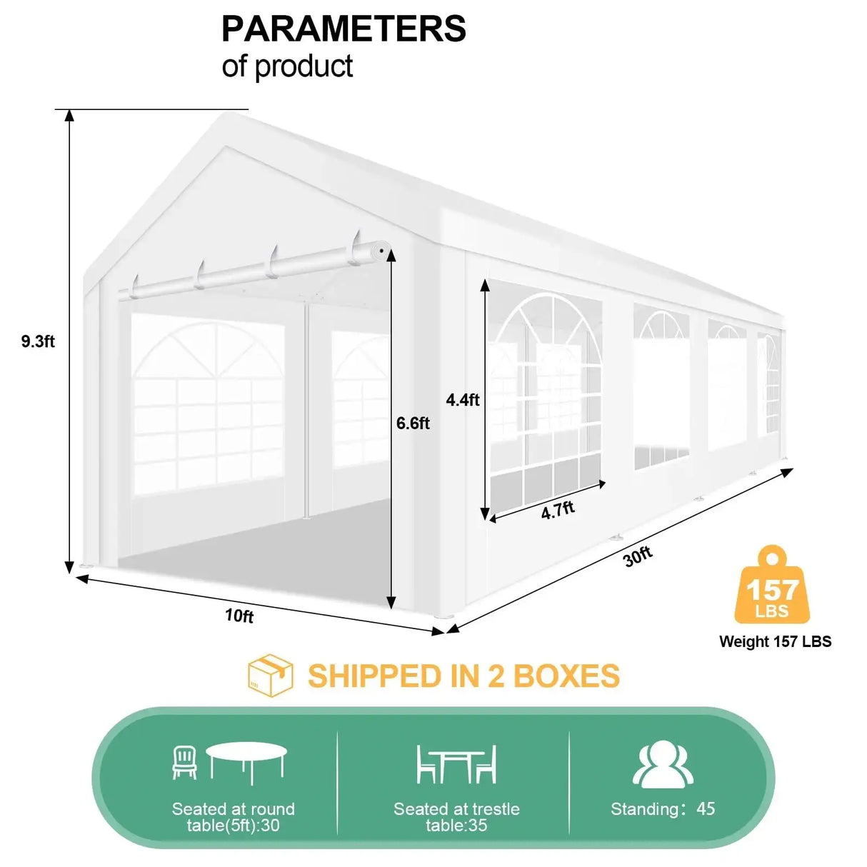 10 x 30 Canopy Tent Heavy Duty, 10x30 Party Tent with Removable Sidewalls & 4 Built-in Sandbags, Wedding Tent UV 50+，Waterproof - Lootquake