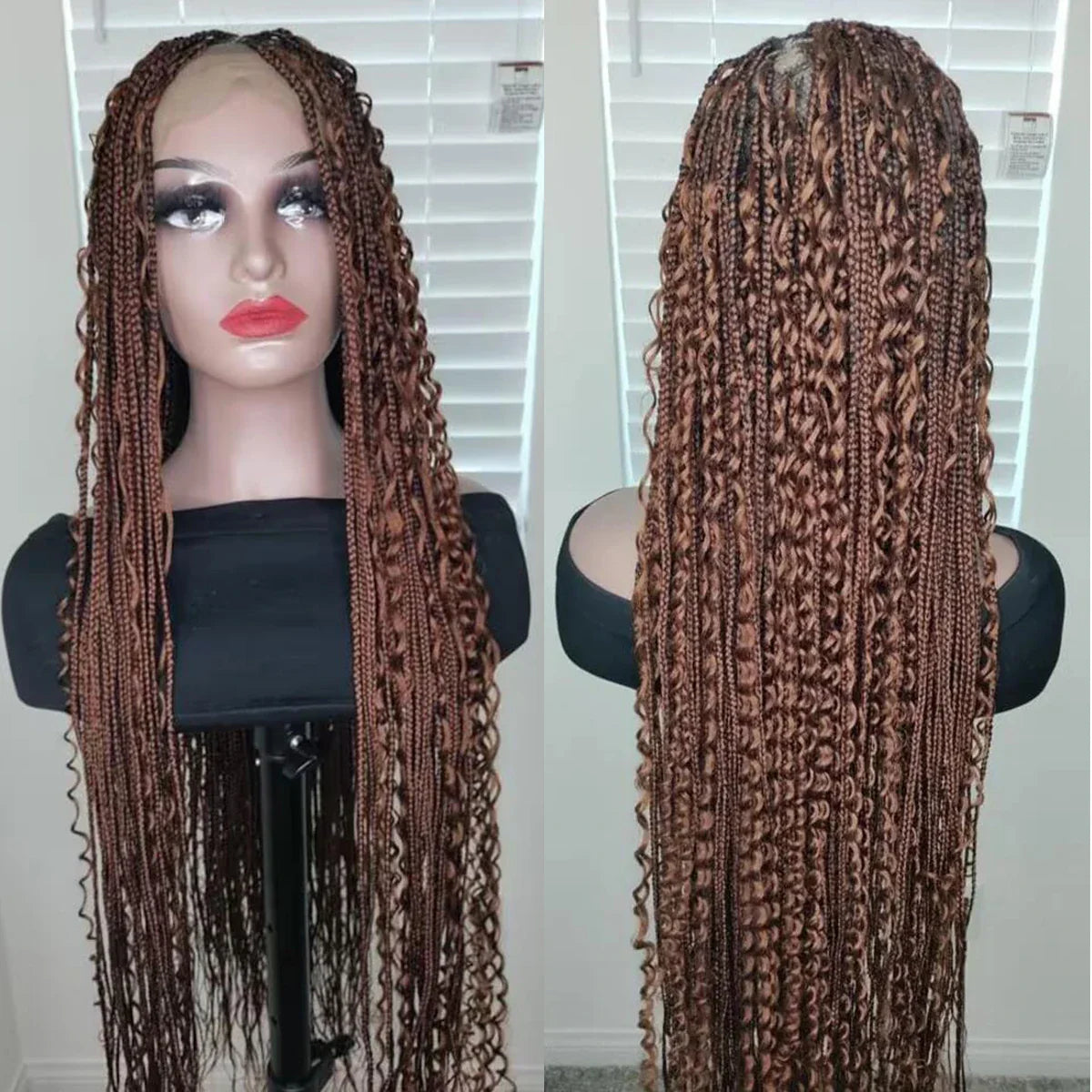 Bohemian knotless braids Full lace wig Natural black or  28"-30" Curly for black women