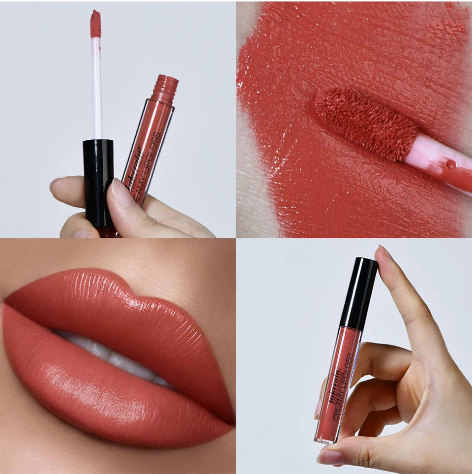 Lip Gloss Semi-Matte 8Colors Long-lasting Velvet Non-drying uitable for all skin moisturizing lipgloss plump lip brown Cosmetics