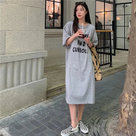 Harajuku Graphic White Long Dress Woman Clothing Y2k Casual Short Sleeve O-Neck Korean Fashion Summer Womens Loose Dresses 2024 - Lootquake