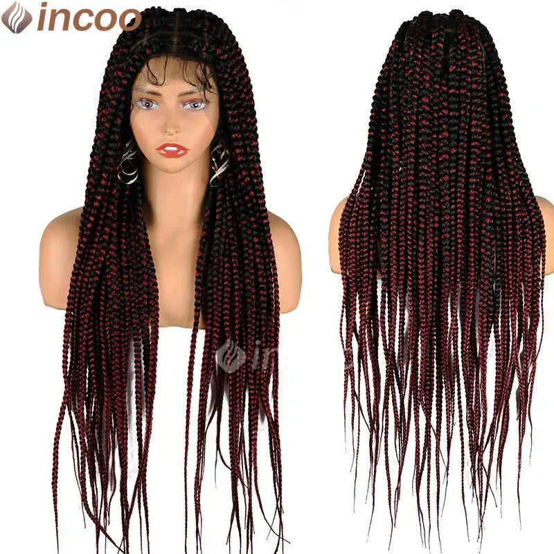 36" Knotless Square Box Braids Wig | Full Lace Frontal | Baby Hair | Afro Women