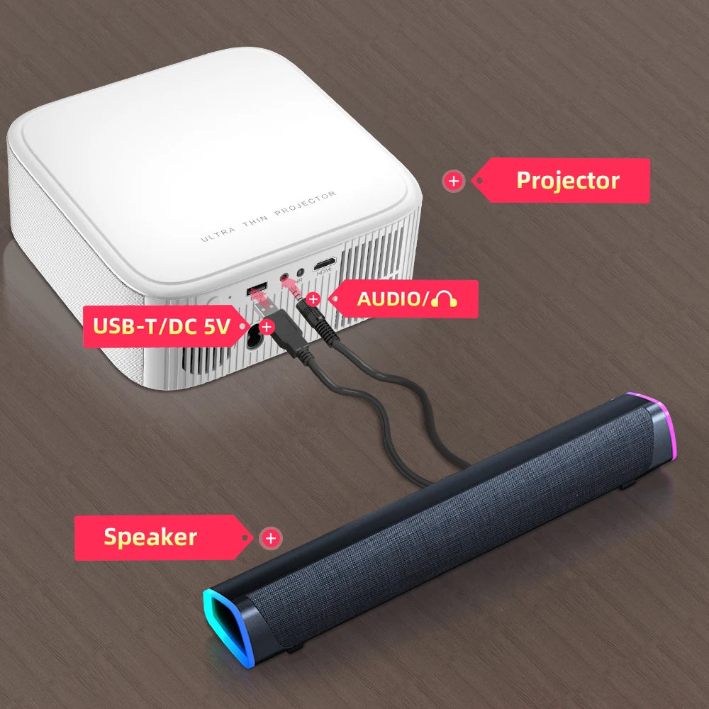 Enceinte Bluetooth sans fil, barre de son stéréo 4D, enceintes surround pour ordinateur portable, projecteur, PC, lecteur de musique, prise auxiliaire 3,5 mm, câble USB