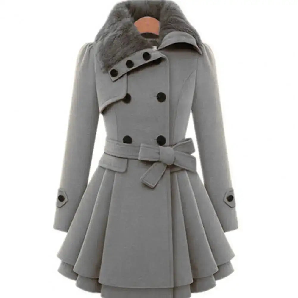 Winter Women's Jacket Windbreaker Warm Plush Thick Clothes Double Breasted Belt Autumn And Winter Korean Style Slim Lapel Coat - Lootquake