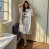 Vestido largo blanco con estampado Harajuku para mujer, ropa Y2K, informal, de manga corta y cuello redondo, moda coreana, vestidos sueltos de verano para mujer 2024