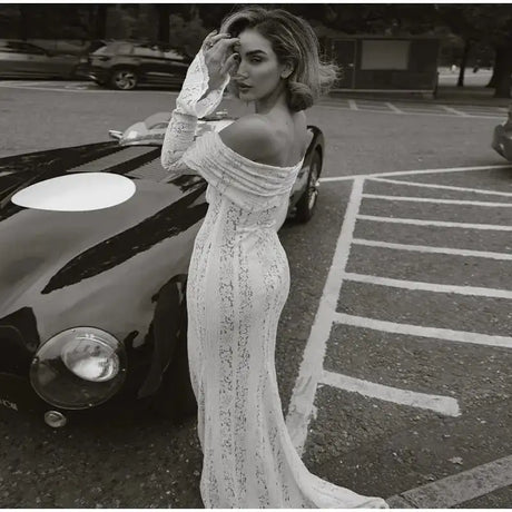 Lace Hollow Out One-shoulder Slim Long Dress For Women Solid Lace Up Waistless Dresses 2024 Chic Sexy Female Party Date Robes - Lootquake