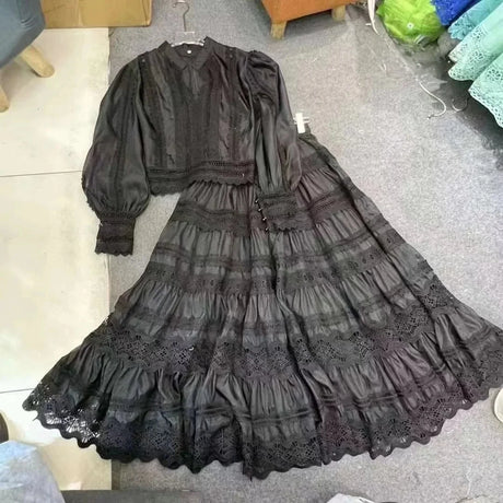 Elegant Fashionable Heavy Duty Spliced Lace Long Dress Set 2024 New Style Cross-Border Trade Europe And America Style - Lootquake