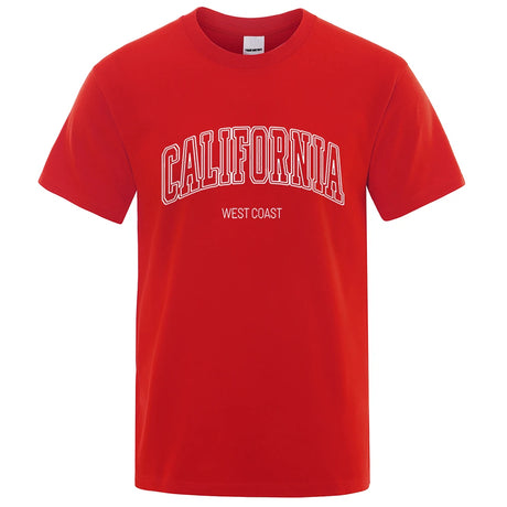 California West Coast Street Letter Tops Men Hip Hop Crewneck Tee Clothes T Shirt Summer Breathable T-Shirt Street Cotton Tshirt - Lootquake