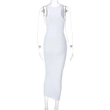 Sifreyr Ribbed V Neck Tank Long Dress Women Solid Sleeveless Bodycon Maxi Dress Sexy Streetwear Party Club Outfits Slim Sundress - Lootquake