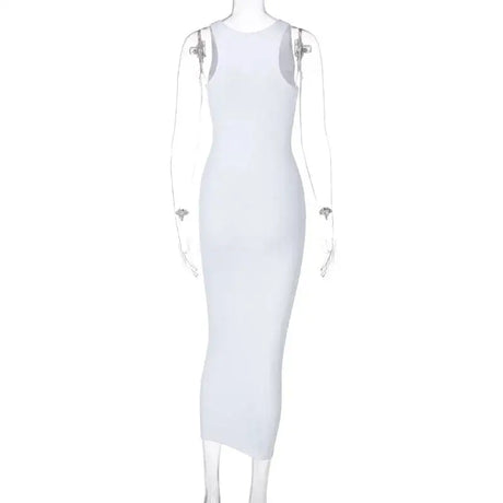 Sifreyr Ribbed V Neck Tank Long Dress Women Solid Sleeveless Bodycon Maxi Dress Sexy Streetwear Party Club Outfits Slim Sundress - Lootquake