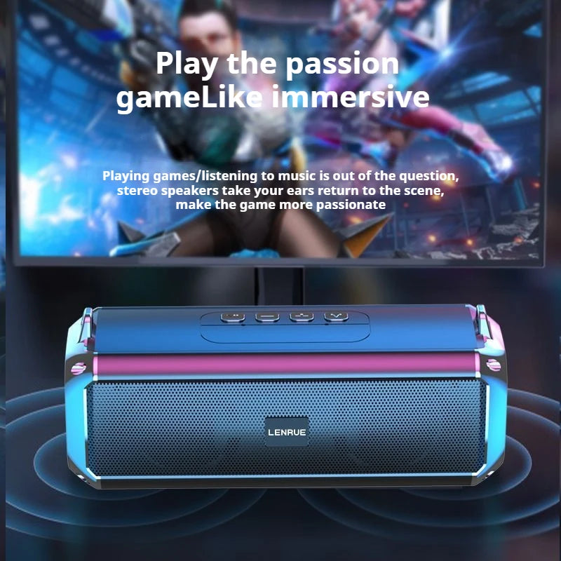 Altavoz Bluetooth portátil estéreo envolvente de 20 W con graves impactantes y luz colorida, subwoofer inalámbrico resistente al agua, boombox para karaoke en casa