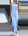 Hollow Out Solid Long Dress Women Fashion Sleeveless O-neck Maxi Dresses For Women 2024 Summer Women's Slim Split Vestidos Black - Lootquake