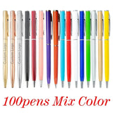 100 Pcs New Advertising Pen Free Custom LOGO Metal Ballpoint Pen Lettering Name Wholesale Hotel Gift Pen Office Supplies
