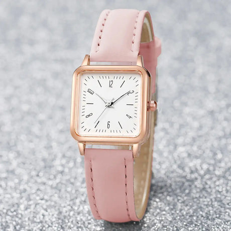 3PCs/Set Women's Fashion Watch Square Simple Dial Leather Quartz Watch Set - Lootquake