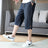 Summer New Trend Cotton Hemp Thin Straight Casual Capris Men Print Stripe Elastic Waist Drawstring Pocket Versatile Loose Shorts - Lootquake