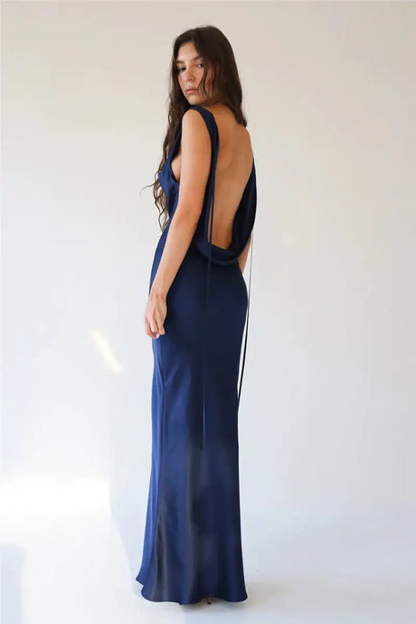 Fashion Women Satin Vintage Long Bodycon Dress Elegant Backless Spaghetti Strap Long Dress Y2K Sexy Low Cut Club Party Dress - Lootquake