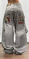 Retro southpole jeans skull watermark loose jeans men women y2k harajuku gothic hip hop skateboard pants street wear mom jeans - Lootquake