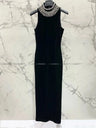 Women Heavy Rhinestone Bead Sexy Backless High Neck Waist Bag Hip Slimming Velvet Long Dress - Lootquake