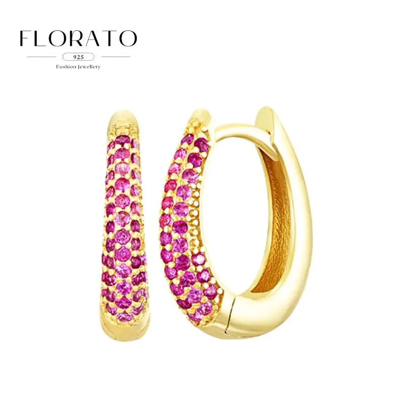 Pendientes de plata de ley 925 con microincrustaciones de circonitas en forma de aro y hebilla geométrica de lujo, joyería de moda, regalo al por mayor