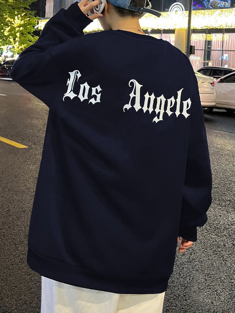Art Letter Los Angeles Male Sweatshirts Hip Hop Simple Pullovers Fleece Casual Hoodies Autumn Comfortable Streetwear Sportswear - Lootquake