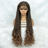 36 Inch Synthetic Braided Wigs Knotless Boho Braided Lace Wigs with Curly Ends Lace Front Braiding Hair Wig for Black Women