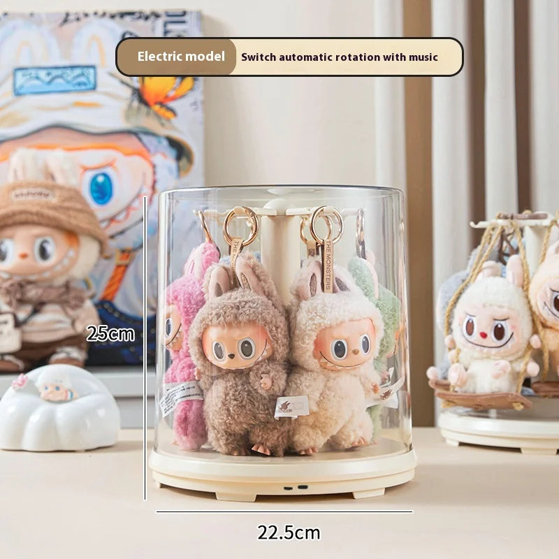 Labubu Pendant Display Box Rotating Transparent Labubu Doll Toys Display Stand Handmade Storage Decorative Ornaments No Dolls