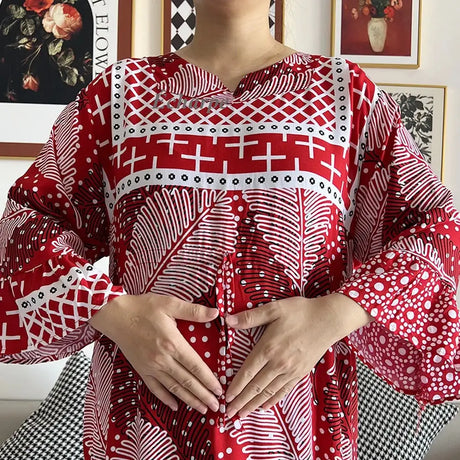 New Style African Dashiki Print Long Sleeve Loose Cotton Elegant Women  Abaya Long Dress Summer Maxi Casual Dresses Vestidos - Lootquake