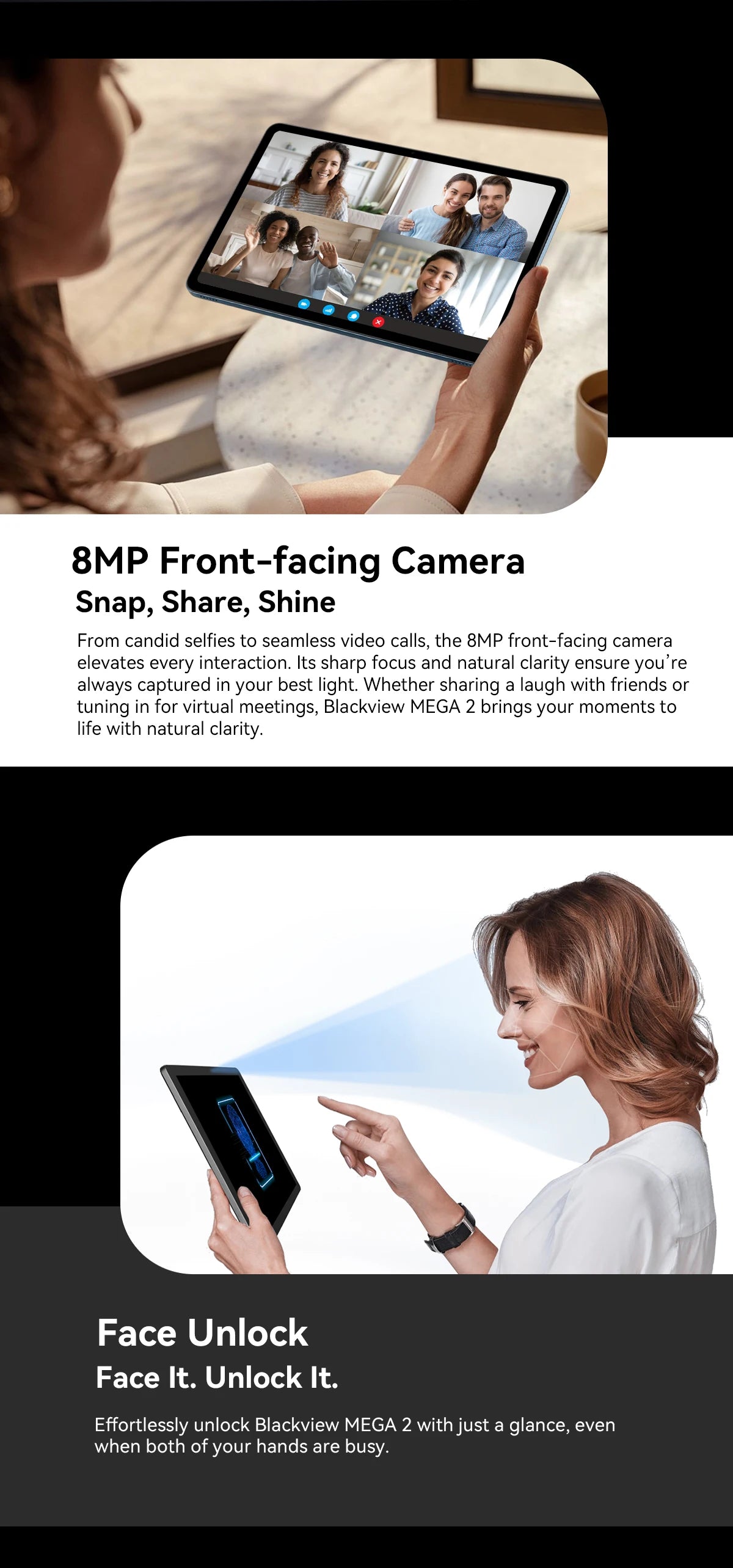 Tablettes Blackview MEGA 2 12 pouces 2K écran Widevine L1 24 Go (8 + 16) Android 15 256 Go 9000 mAh AI caméra principale Pad PC