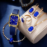 Luxury Fashion Square Women's Watches Brand Ladies Quartz Wristwatch Classic Simple Femme Blue Leather Band Relogio Feminino - Lootquake