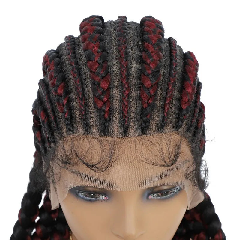 36" Cornrows & Faux Locs Braided Wig | Jumbo Box Braids | Full Lace | Synthetic Hair | Black Women