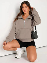 Womens Sweatshirts Half Zip Cropped Pullover Fleece Quarter Zipper Hoodies Fall outfits Clothes Thumb Hole - Lootquake
