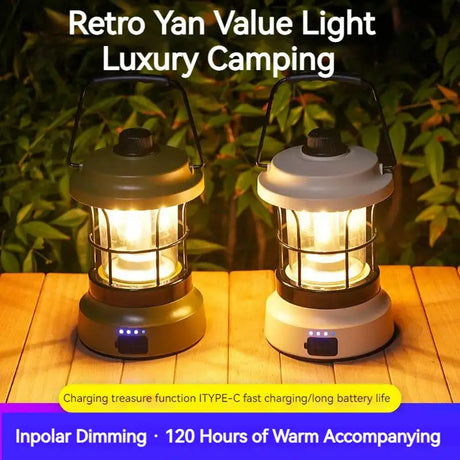 Retro Lamp Portable Camping Lantern USB Recharge Camping Tent Travel Light Vintage Outdoor Lighting Camping Equipment Flashlight - Lootquake