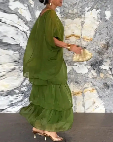 Women's Elegant Long Dress Fashion Round Neck Bat Sleeve Cake Dresses For Women Spring and summer Robe Looes Plus Size 4XL - Lootquake