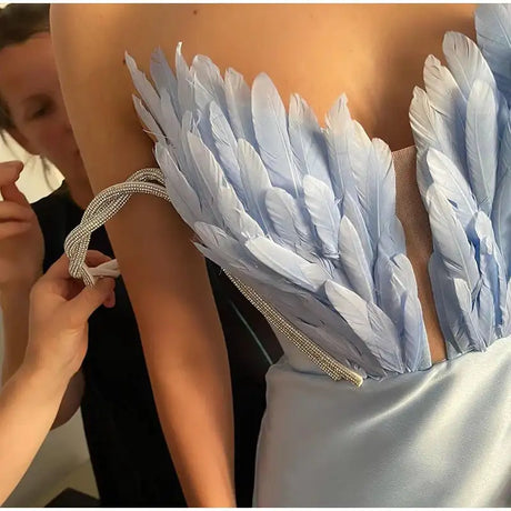White Angel Feather Dress Luxury Design Women's Off Shoulder Elegant Long Dress Halloween Christmas Party Evening Wedding Dress - Lootquake