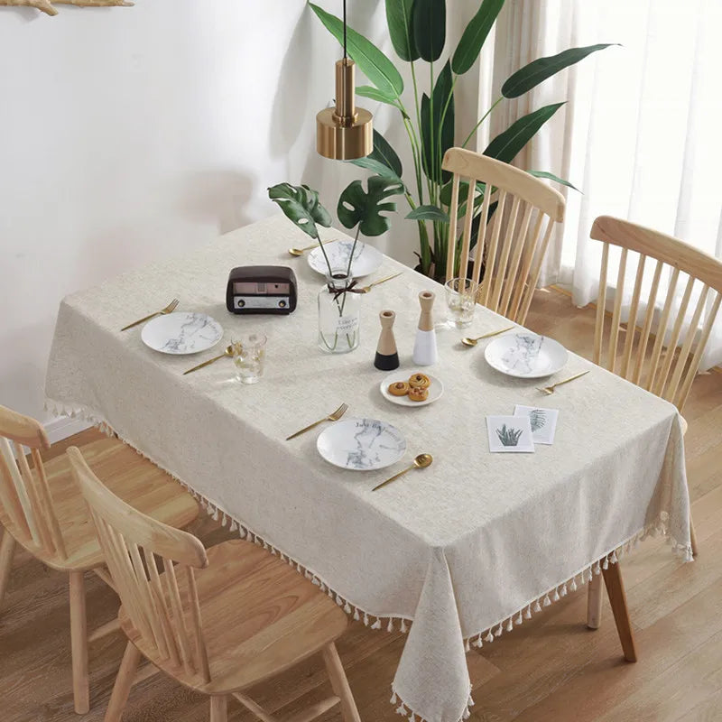 Ruffled Linen Cotton Tablecloth for Wedding Home Party Dining Banquet Decoration Flax Fabric Table Cloth Luxurious Table Cover