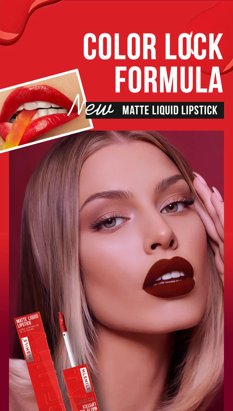 MLSMILE 6 Color Non-stick cup Velvet Satin Gloss Lip glaze Mist Liquid matte lipstick Waterproof long-lasting color liquid