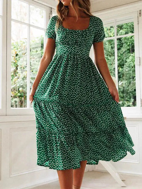 Vestidos Vintage Vintage Print Puff Sleeve summer Beach sweet dresses Casual Square collar floral maxi long dress 2024 festa - Lootquake