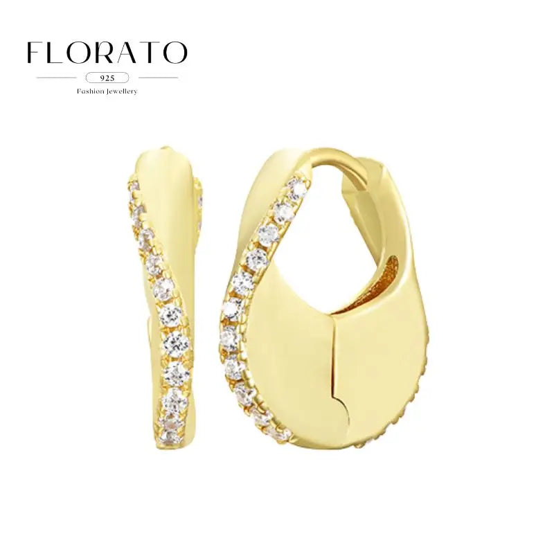 Pendientes de plata de ley 925 con microincrustaciones de circonitas en forma de aro y hebilla geométrica de lujo, joyería de moda, regalo al por mayor