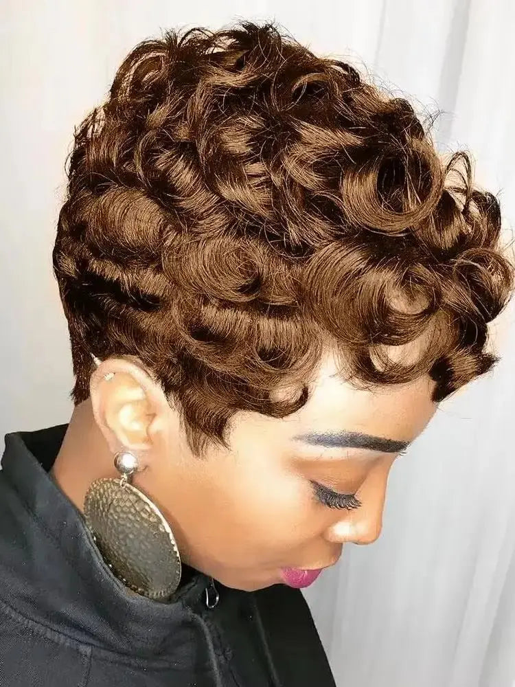 Black Women's Short Curly Elf Wig | Natural Wave Synthetic Wig (Black Color, Layered Elf Cut, Daily Use)